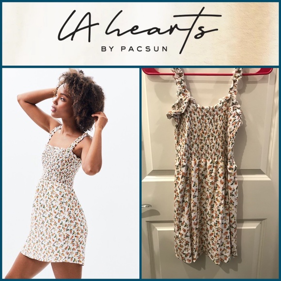 L.A. HEARTS- Ruffled Smocked Sk8r Mini Dress - Picture 1 of 9